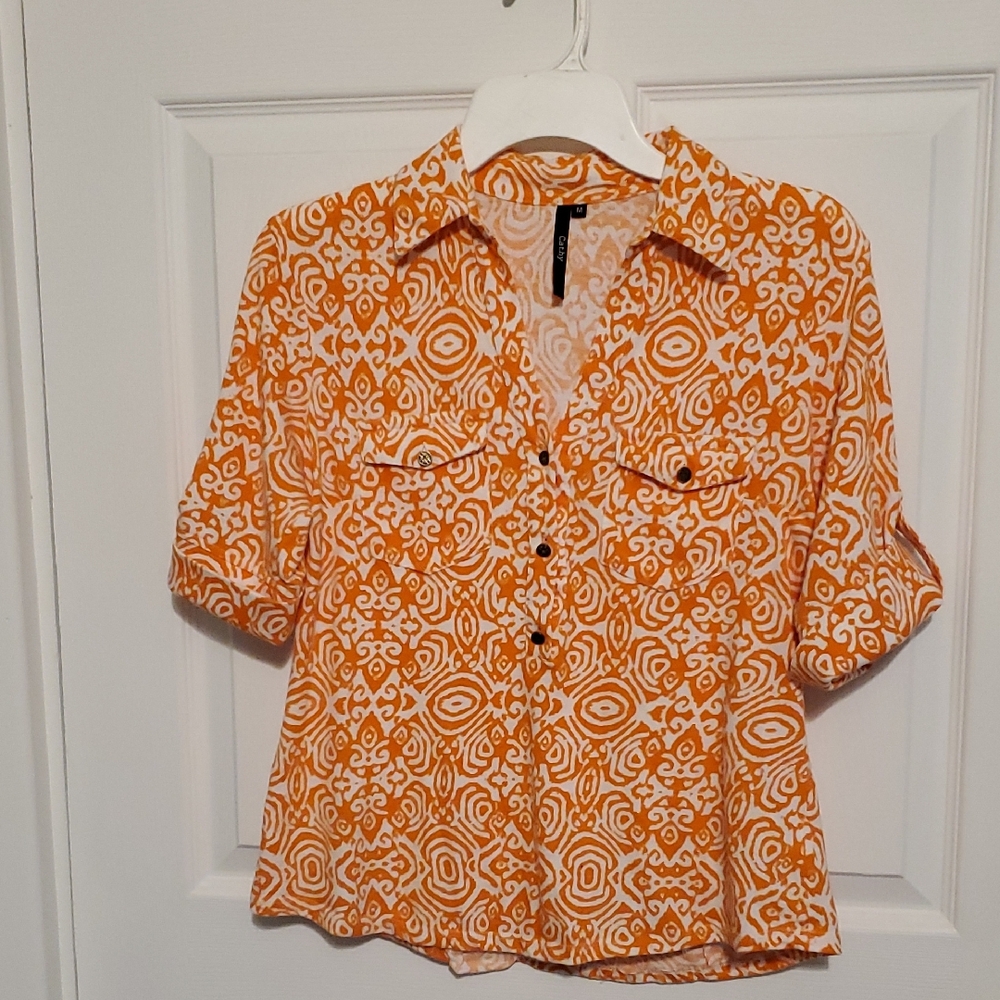 Vibrant Orange Patterned Button Down Shirt - Picture 1 of 6
